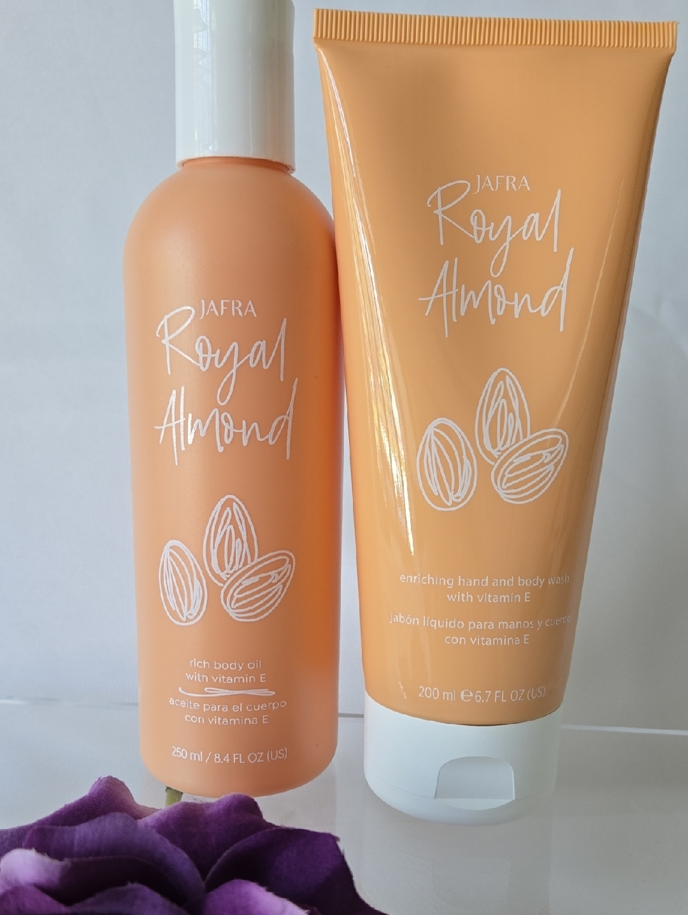 JAFRA Royal Almond Body Oil & Body Wash Set | Vitamin E | 8.4 oz + 6.7 oz